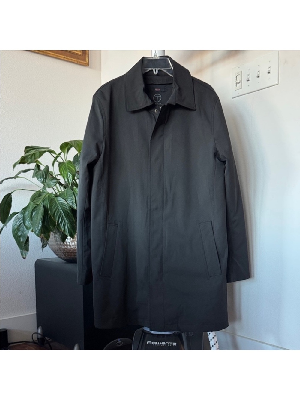 TUMI Tech Men's Coat Black Zipper Trench Insulated Overcoat Rain Jacket Size M